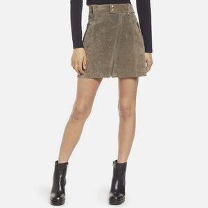 BLANK NYC Run For It Taupe/Olive Asymmetrical Zipper Suede Leather Mini Skirt